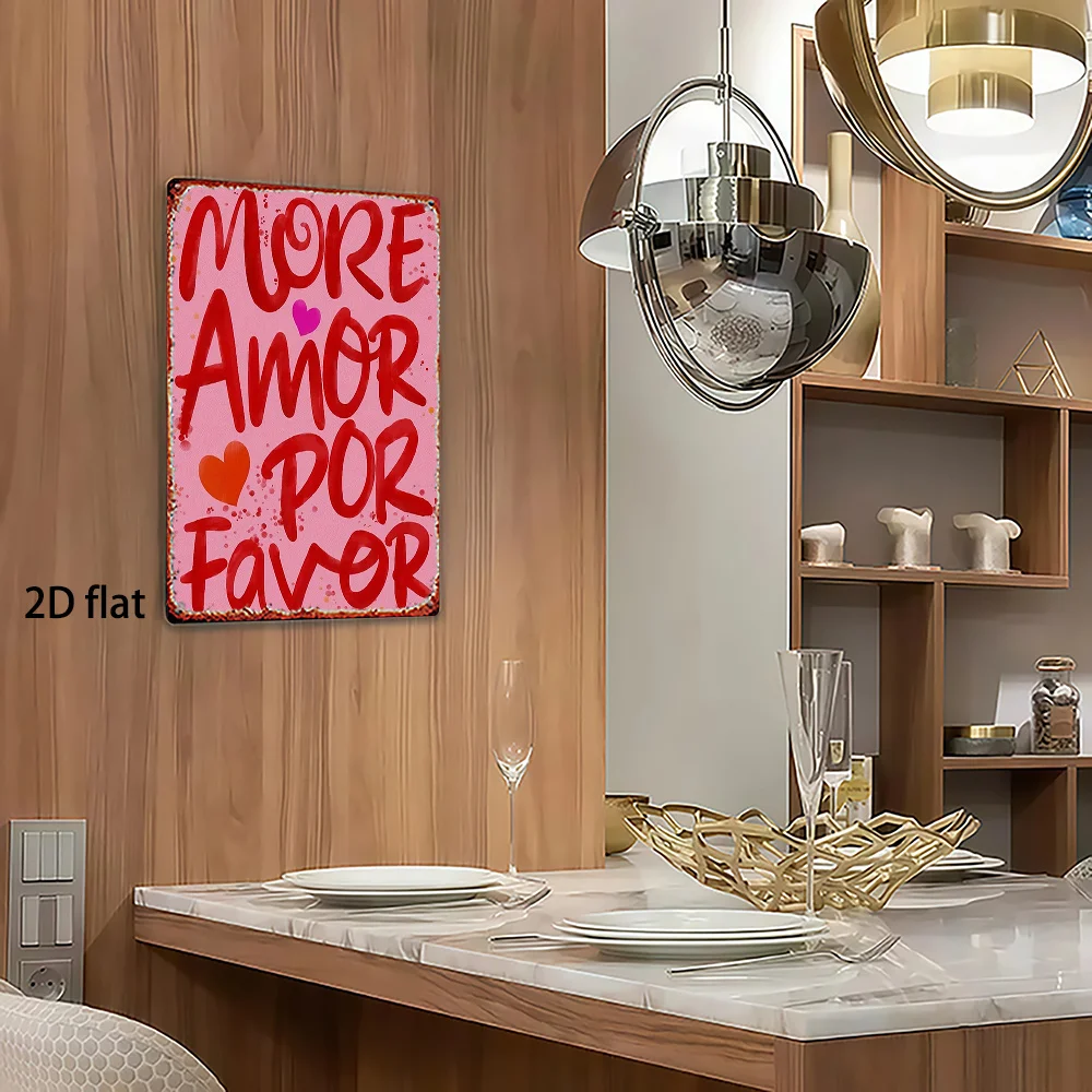 Retro More Amor Por Favor Metal Sign, Pink Red Heart Plaque, Indoor Outdoor Wall Decor for Home Cafe Bar