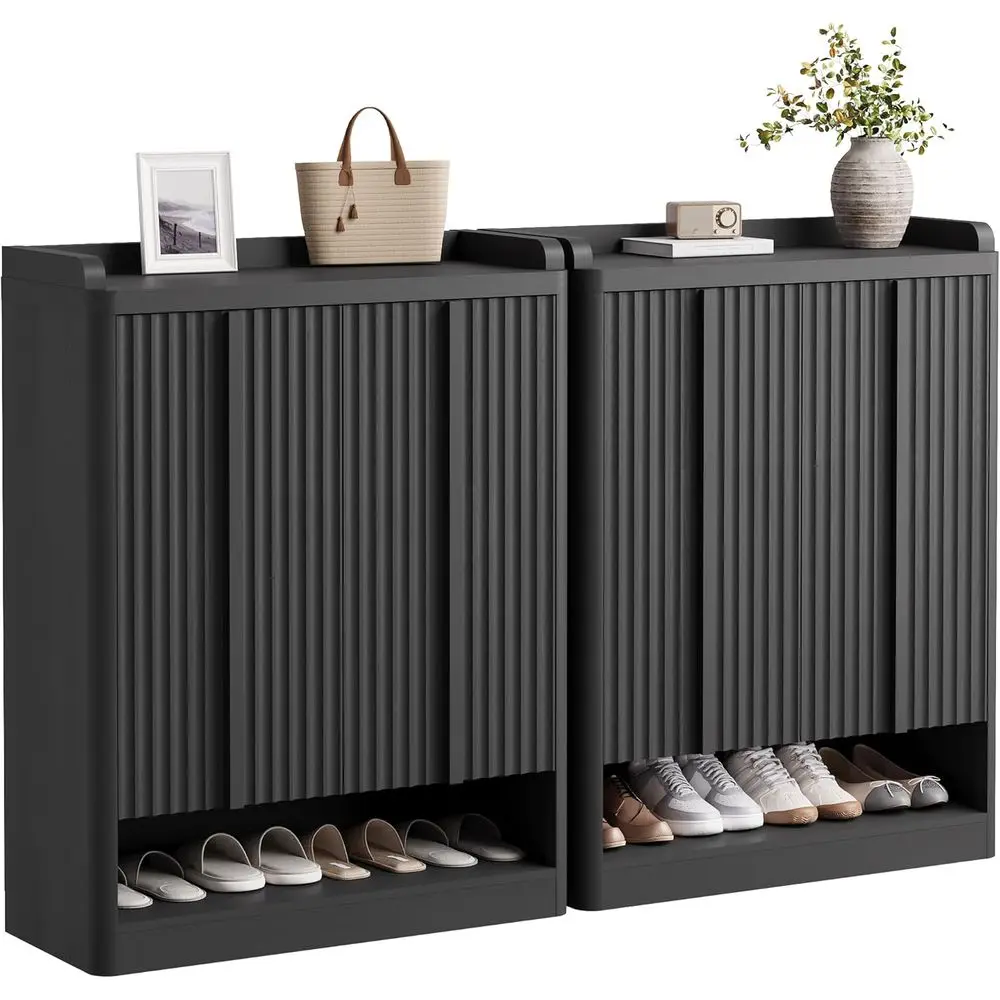 

6-уровневый органайзер для обуви на 25 пар, деревянный шкаф для хранения высотой 45 градусов, регулируемые полки, черный (2 шт.)