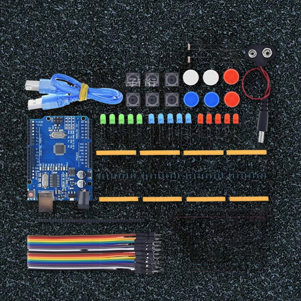 New Starter Kit 13 in 1 Mini Breadboard USB 3 Color LED Jumper Wire Button 400 Holes for Arduino R3 DIY School Education Lab
