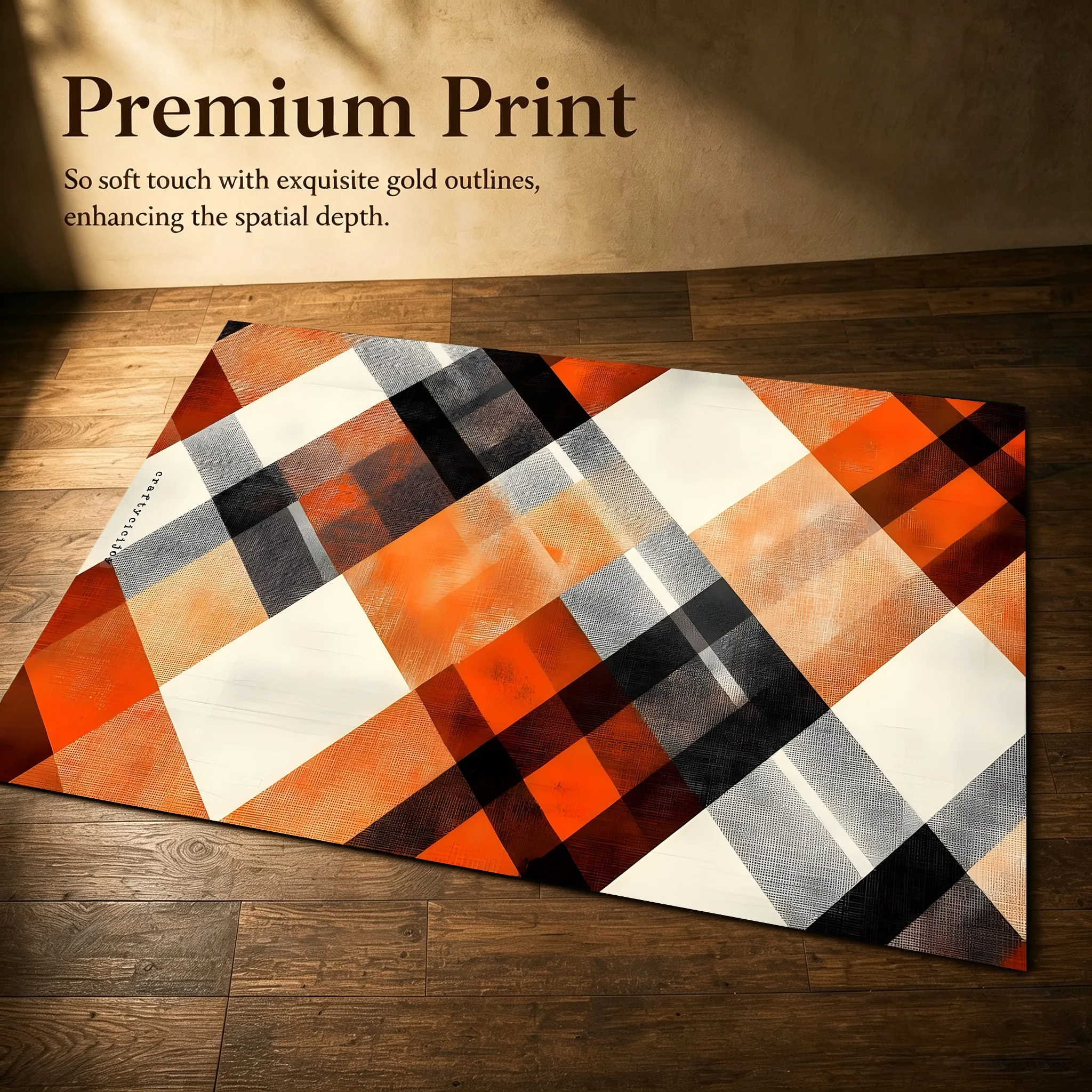 Orange Brown and Gray Color-Block Diagonal Plaid Retro British Christmas New Year Velvet Rug for Living Room, Bedroom, Entryway