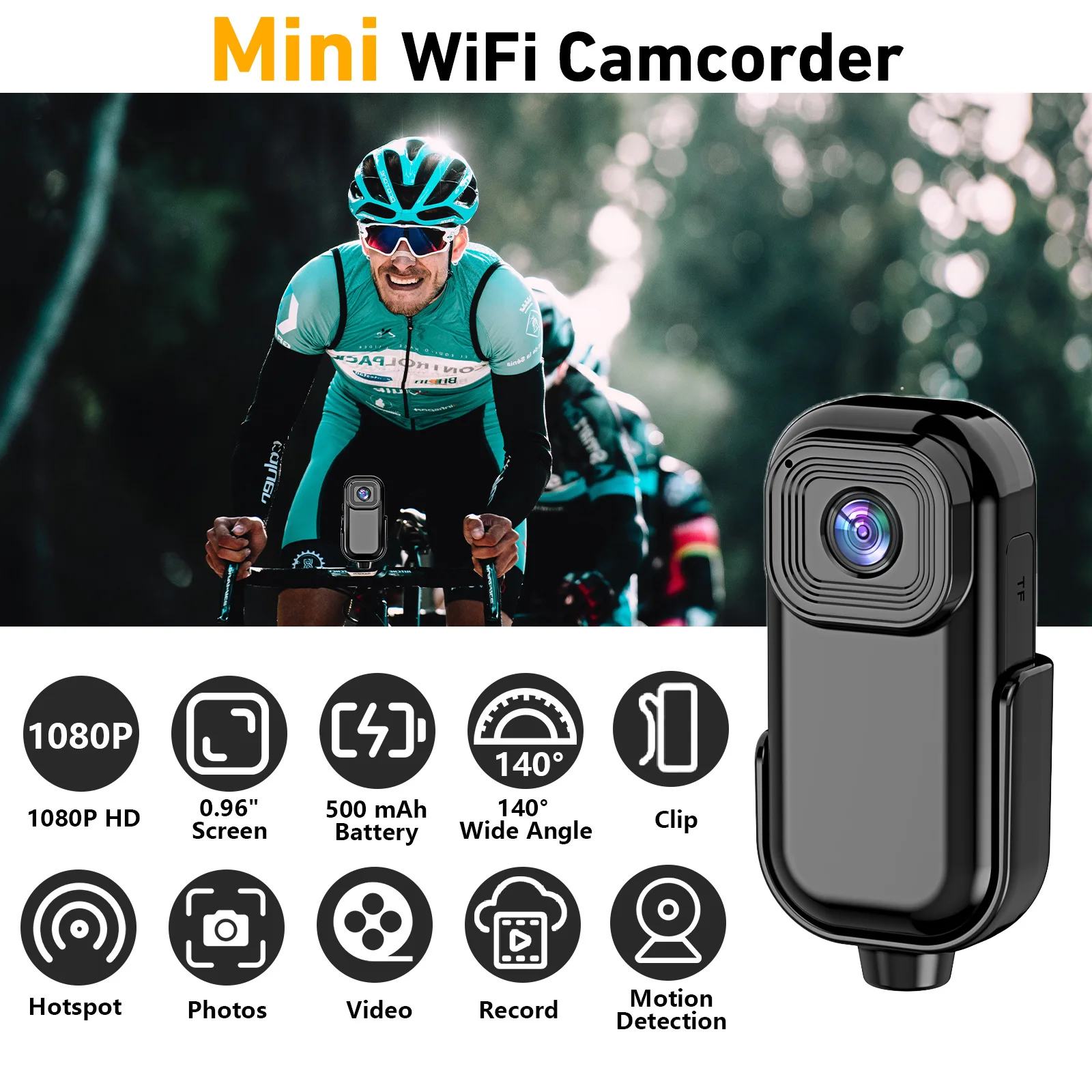 Action Camera 1080P WiFi Sports Outdoor Portable Cycling Recorder Video Recording All-in-one with Screen HD Picture Action Video