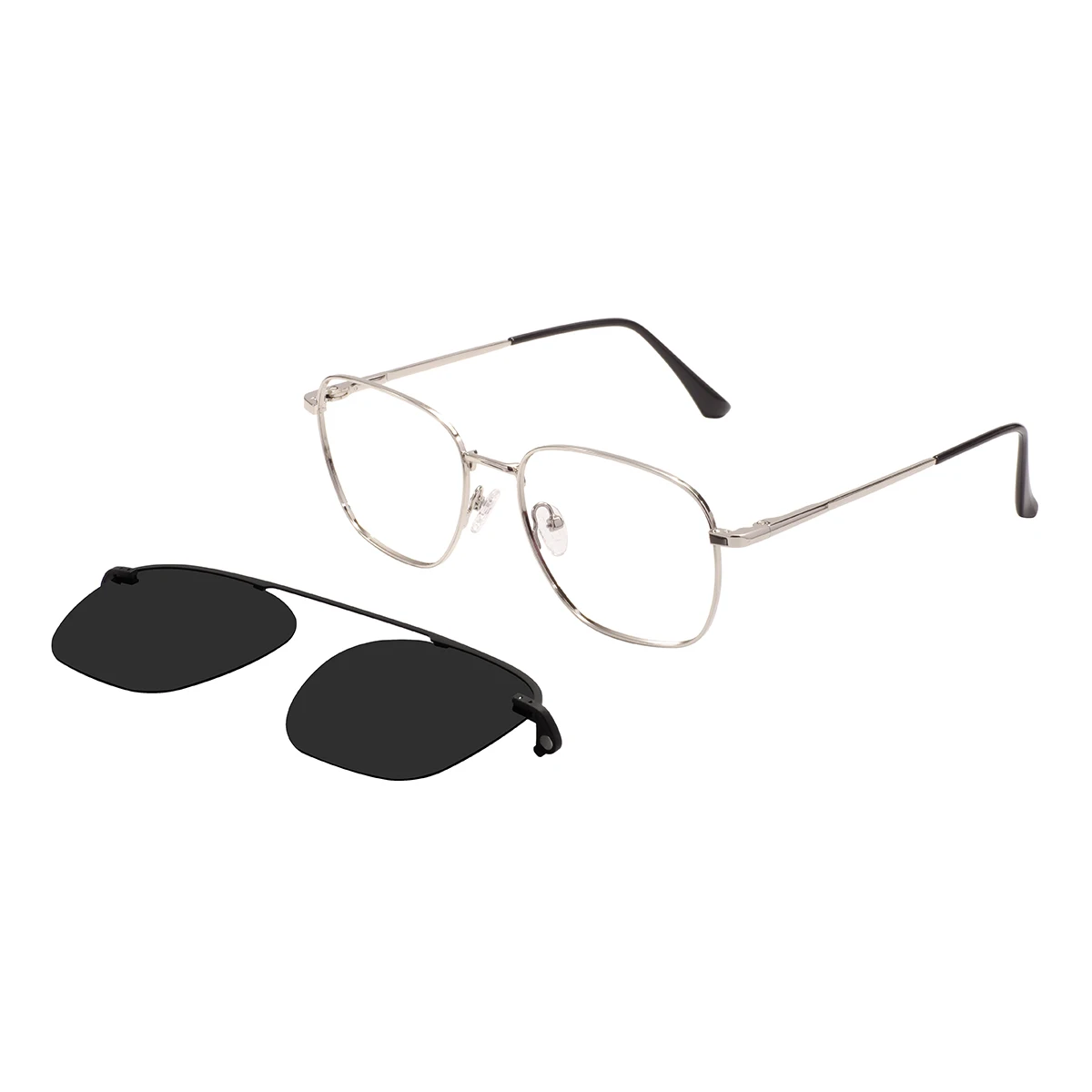 Men Women Metal Square Glasses Frame Clip On With Spring Hinge Temples With Clip On Sunglasses For Optical Prescription Lenses