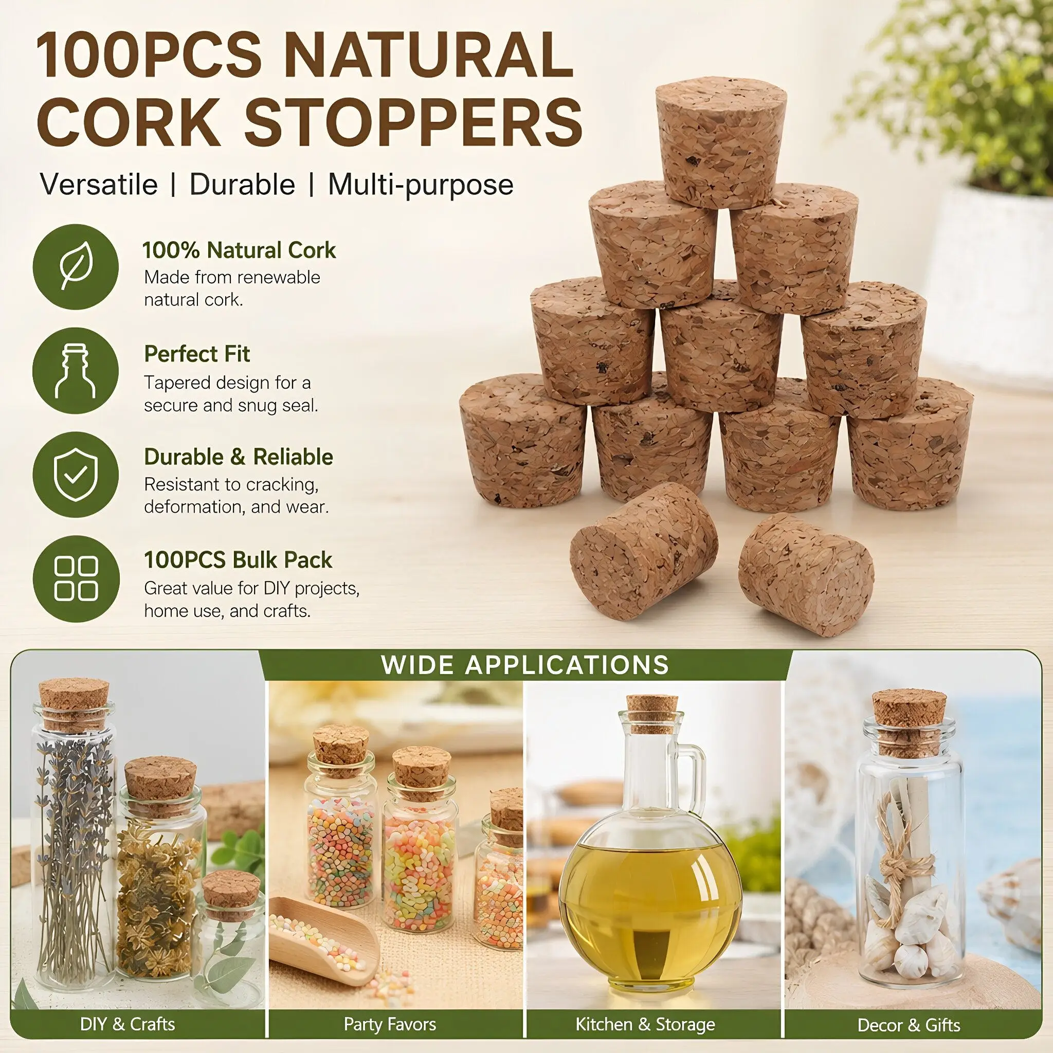 100Pcs Mini Soft Wood Tapered Cork Stoppers Perfect Fit for Bottles 12-18Mm Leakproof Small Cork Plugs for DIY Craft Jars Vials