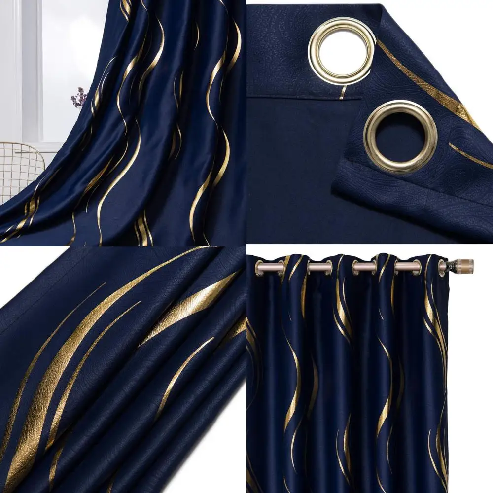 

Elegant Navy & Gold Striped Curtains for Living Room, 1 Set Blackout Curtains for Bedroom, 54x84 Inches