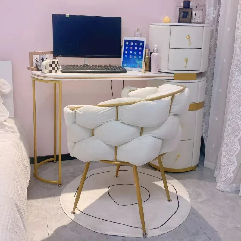 

Makeup Chair Light Luxury Dressing Table Manicure Bedroom Cute Backrest Manicure Stool Girls' Home Ins Wind Lounge Chair Silla