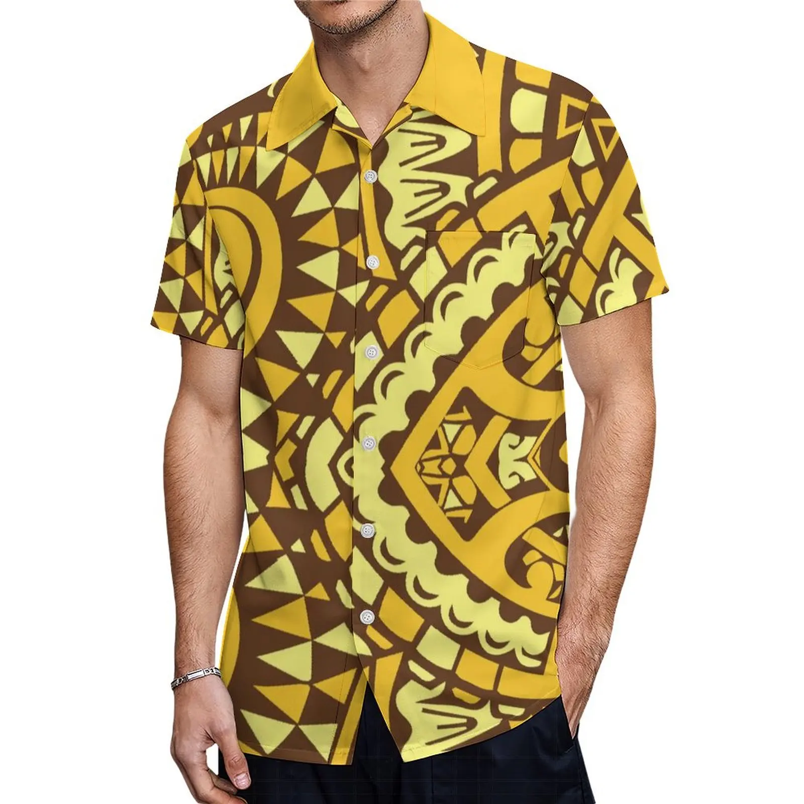 Half Sleeve Large O-Neck Samoa Women\'S Long Dress Tropical Plant Print Men\'S Shirt Customizable Polynesian New Couple\'S Costume