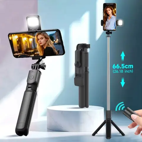 Phone Selfie Stick Tripod Bluetooth Remote Wireless Selfi Stick Phone Holder With Beauty LED Fill Light For Phone Live Streaming