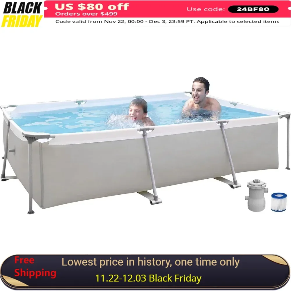 Wicker Metal Frame Pool  Above Ground Swimming Pool with Filter Pump,Outdoor Rectangle Frame Steel Frame Pool Outdoor Hot Tubs