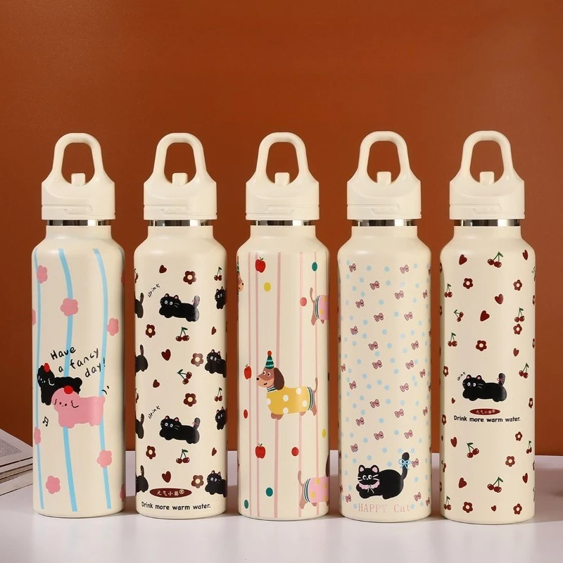 

Симпатичный спортивный чайник из нержавеющей стали 316, без ниток, открытая крышка для одной руки, автомобильная чашка, изолированная чашка, прямая чашка с маленьким горлышком