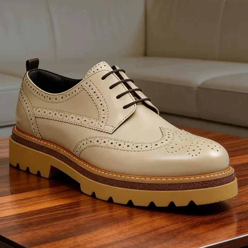 Stylish Luxurious Men's Leather Shoes Cowhide Lining And Pad Anti-slip Thick sole Height-increasing Derby Business Formal Shoes