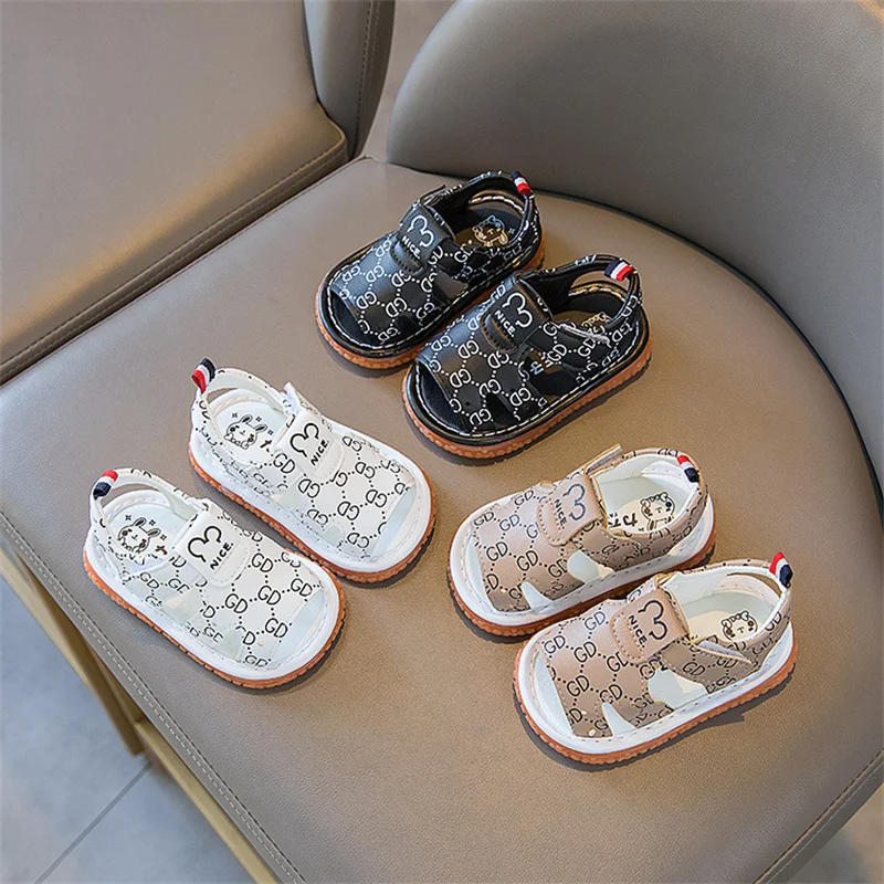 Kids Shoes Summer Girls Boys Sandals Cartoon Cute Pattern Baby Parent-child Toddler Shoes Children Flat Bottom Non-slip Sandals