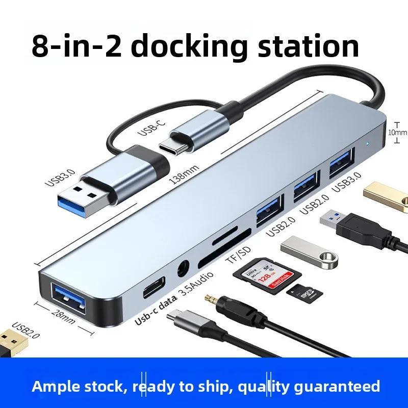hit productDual-head 8-in-2 Type C Expansion Dock USB3.0 TF/SD Card Reader Laptop USB Hub with for and 3.5mm Audio