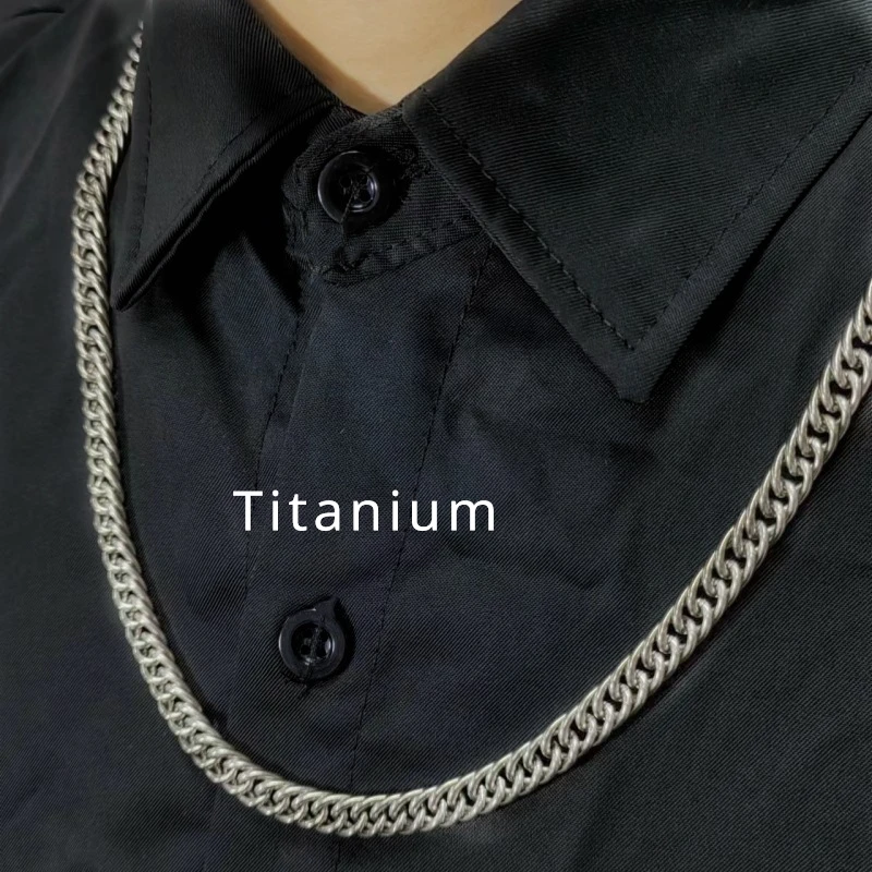 New Pure Titanium Necklace 7mm Double Woven Horsewhip Chain Denim Chain Lightweight Anti Allergic Hip-hop Street Style Neutral