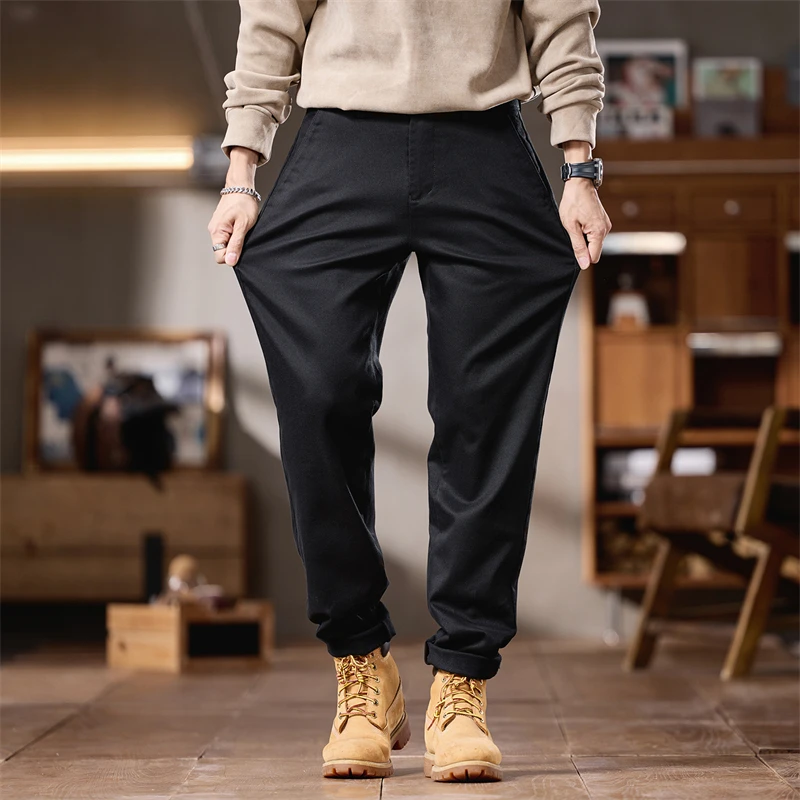 

2025 Новые осенние прямые деловые брюки высокого качества, мужские дизайнерские брюки из мягкой ткани, элегантные длинные деловые брюки, мужские, черные, синие, хаки