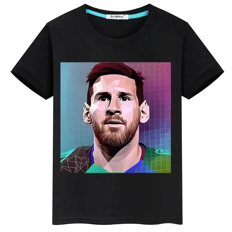 Messi Printed Children\'s Clothing Summer Cotton Kids T-shirt Boys Girls Casual Short-sleeved Fashion Black Shirts Sportswear Top