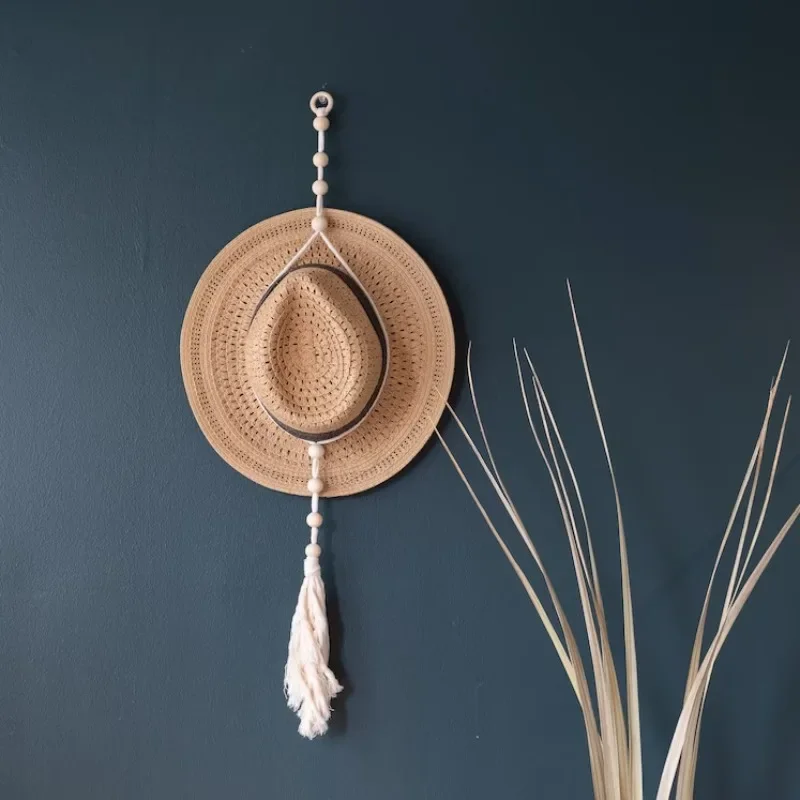 

Bohemian Hat Rack Hat Storage Rack Hand-woven Cotton Rope Multi-layer Wall Hanging Hat Fringe Decoration