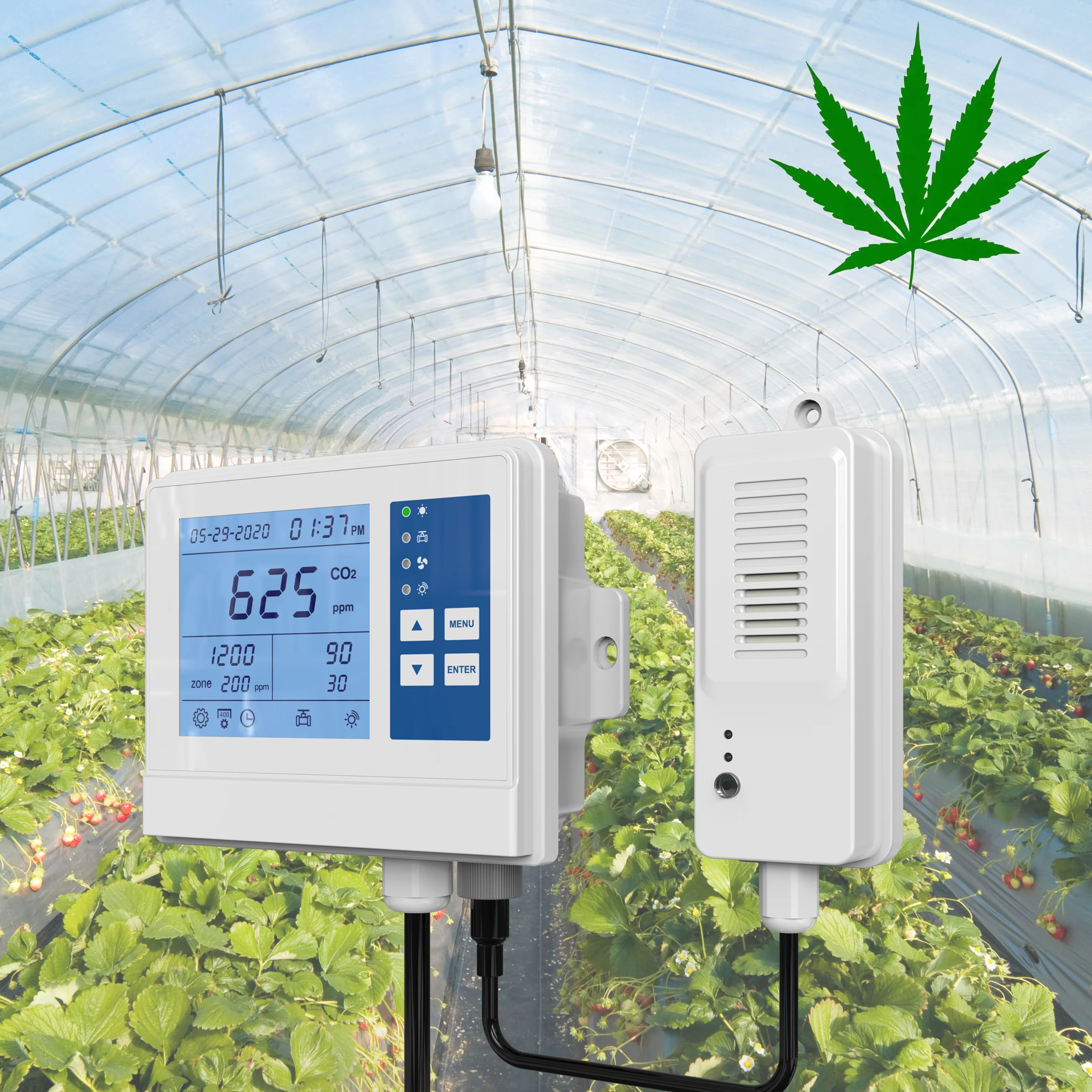 Hydroponics Temperature humidity CO2  Controller with regulator valve IP67 grow room co2 controller