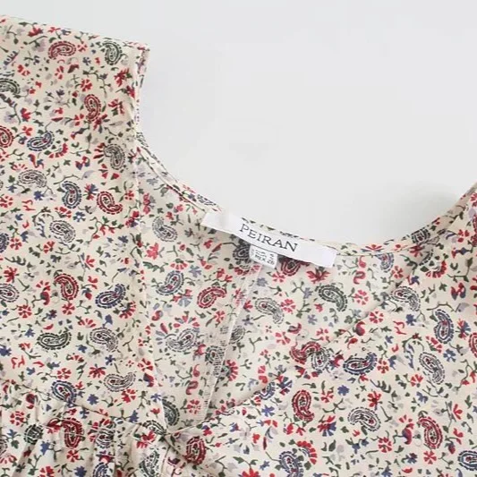 女性らしいエレガントな新作、ゆったりとした快適な花柄の長袖ワンピース