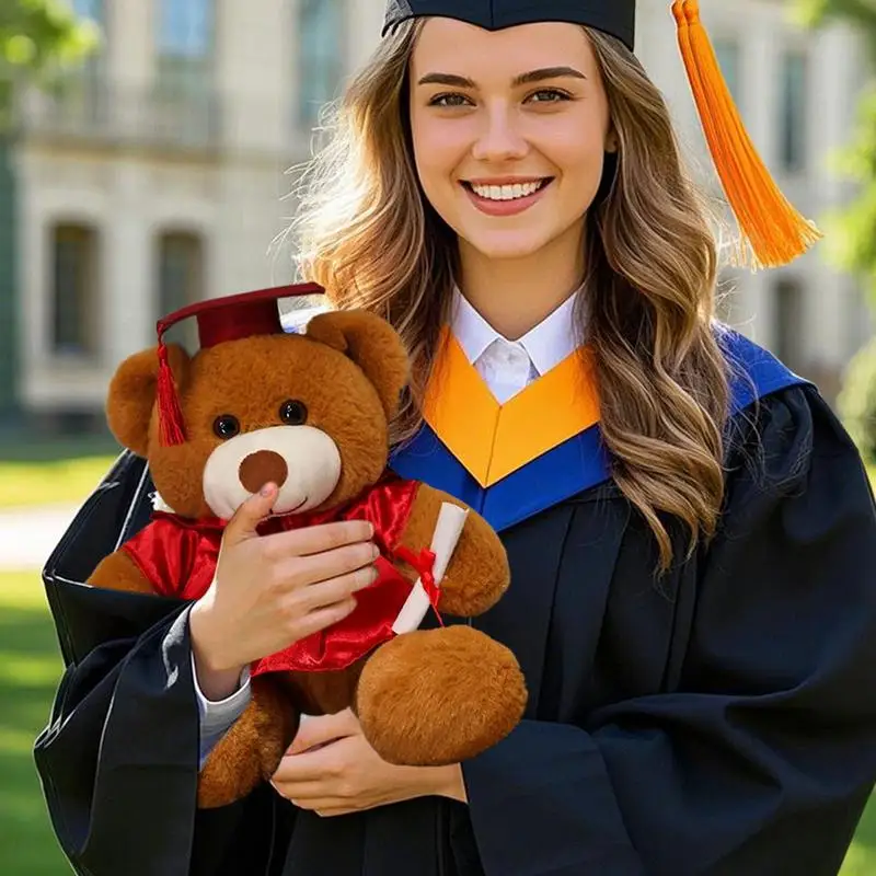 Bear With Graduation Hat Toys Stuffed Toy Doll With Hat Soft Plush Pillows Portable Comfortable Toy For Family Friends Children