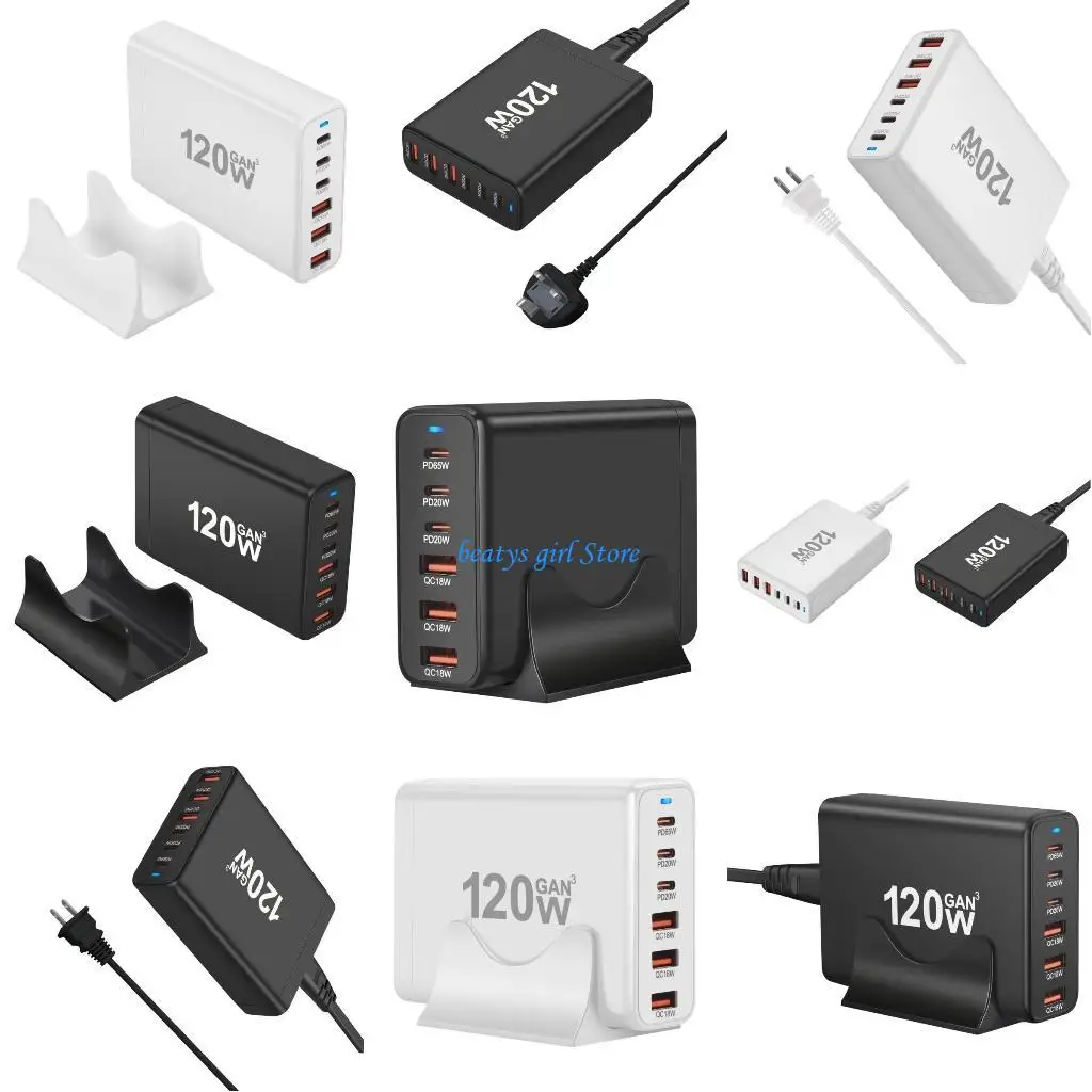 

Зарядное устройство C7AB USB C Зарядная станция мощностью 120 Вт с 3 портами USB типа C и 3 портами USB A для ноутбуков