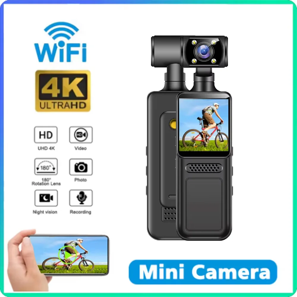

HD 180° ° Вращающаяся камера 4K Инфракрасная карманная камера ночного видения Спортивная DV Носимый цифровой видеорегистратор Body Cam 128 ГБ