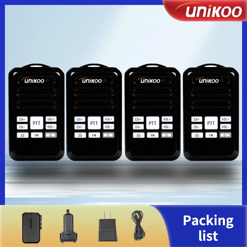 

4 PCS UNIKOO UK250G Walkie Talkie Portable Ultra-thin PMR/FRS License-free Type C Charging Two Way Radio for Adult Kids