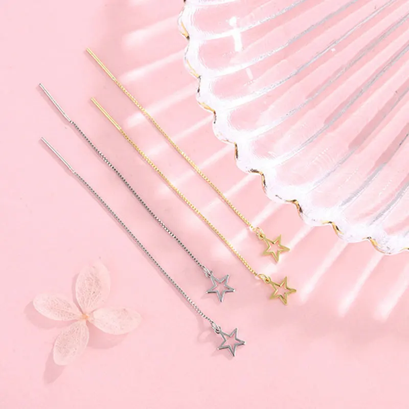 Custom Pattern Ear Threader Earrings Stainless Steel Long Chain Dainty Star Ear Wire For Women Christmas Gift Skin Friendly