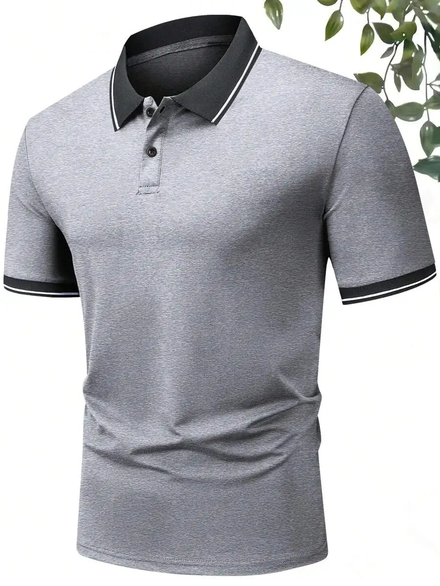 3pcs/Set Men's Summer New Solid Color Polo Shirts, Military Green/Light Grey/Black Regular Fit Short Sleeve Casual Business T-Sh view 4