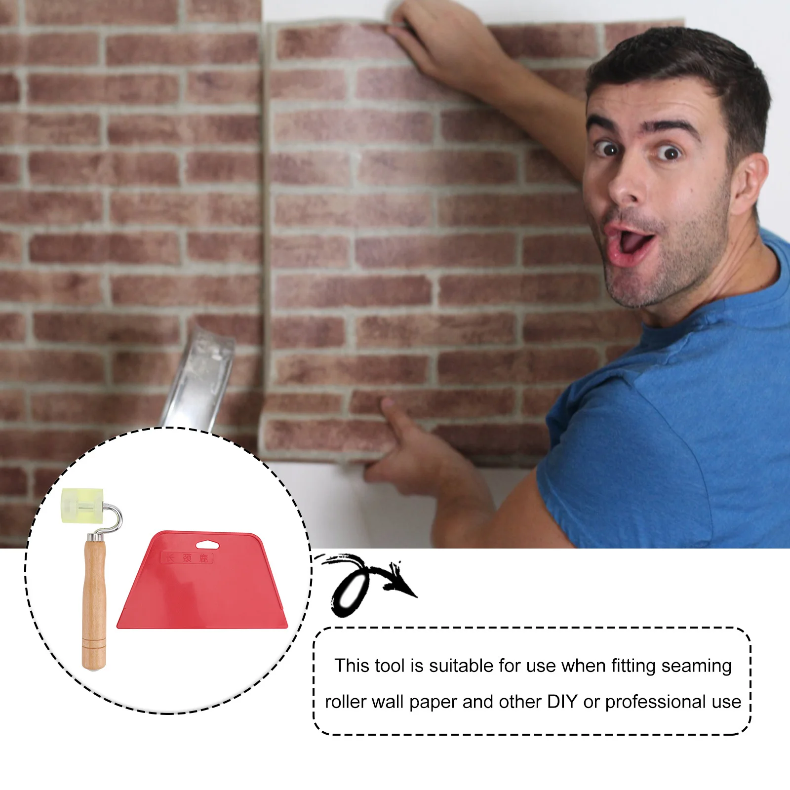 

2pcs Construction Tools Seam Flat Roller Wheel Bearing Home Wallpaper Wooden Pressure Wheel 1 Roller 1 Scraper Diy Use Wall