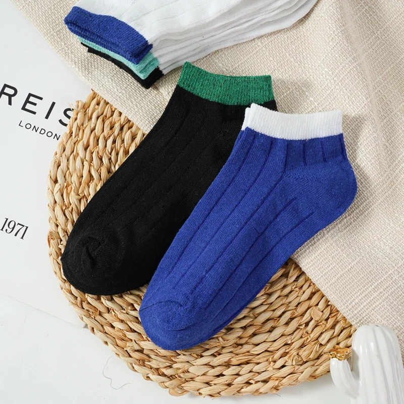 5 Pairs/lot Man Cotton Short Socks Fashion Street Ankle Men's Socks Personality Stripes Unisex Funny Happy Casual Socks Men