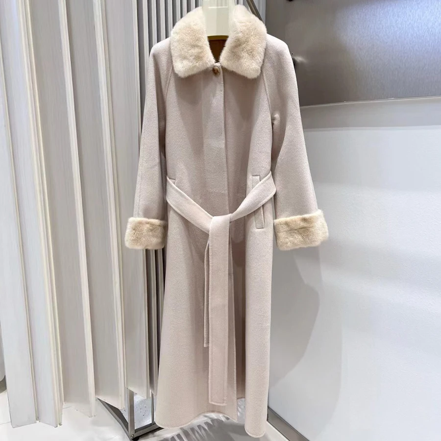 Wolmix jas bijpassende riem dames wollen jas luxe dames nieuwe stijl kasjmier jas dames