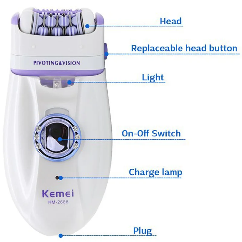 Kemei Mini 2 in 1 Hair Removal Machine Electric Rechargable Female Epilator Women Lady Shaving Trimmer Bikini Leg Body depilador