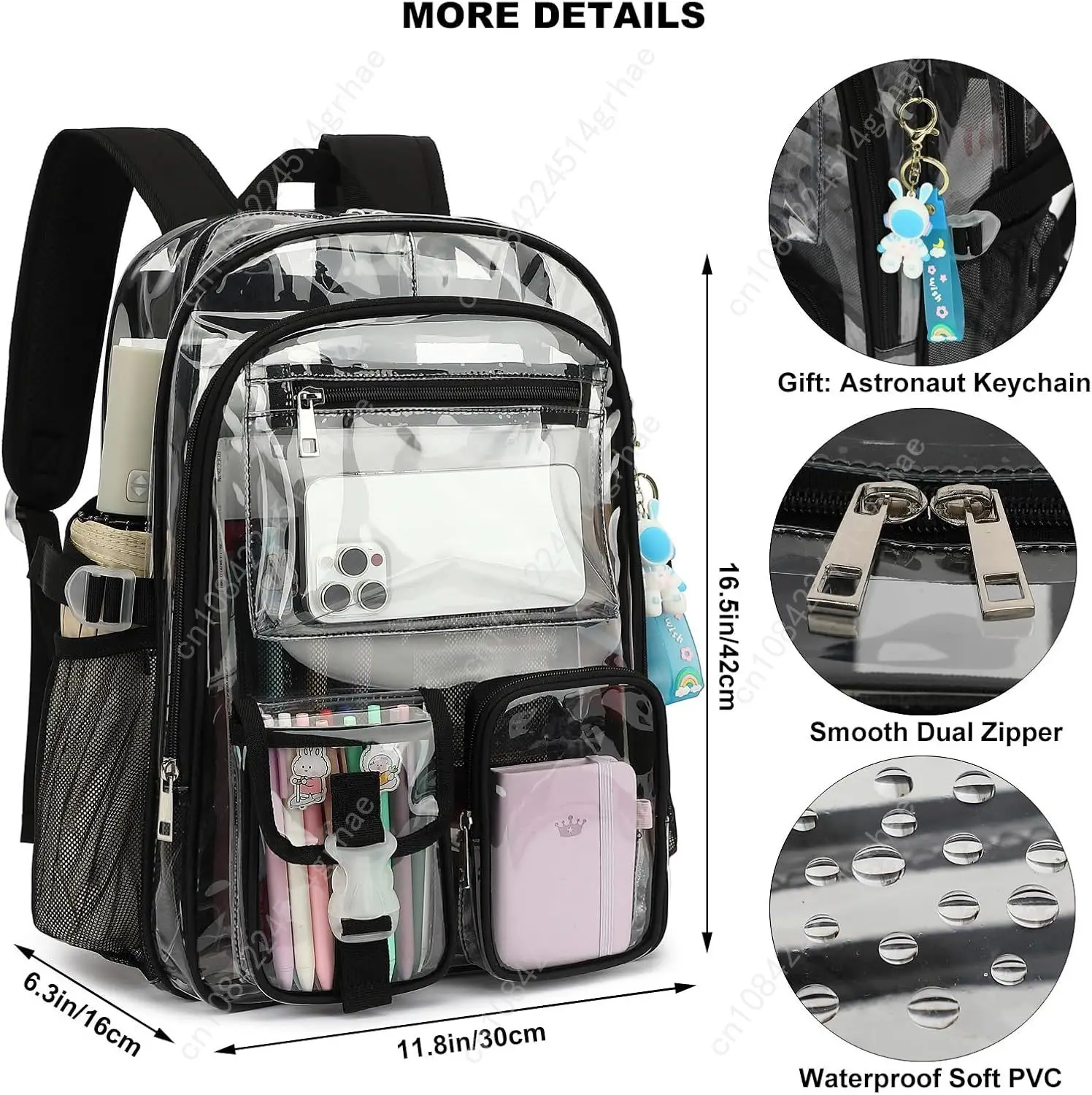 Clear Backpack Heavy Duty Transparent Backpacks Stadium Approved for School Work Sport Travel (Grey)