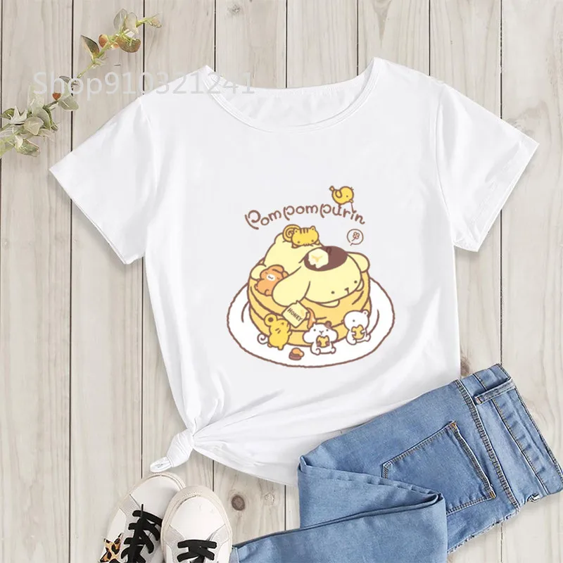 Maglietta con pompon maglietta da donna Kawaii Donut give up Fashion Graphic Tee Print maglietta femminile Anime vestiti carini T-Shirt da ragazza