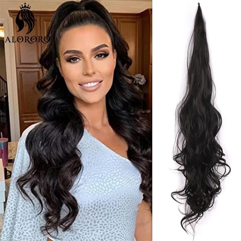 

Alororo Synthetic 32Inch Wave Ombre Layered Ponytail Available Mixed Color Long Curly Flexible Ponytail Wrap Around Hairpieces