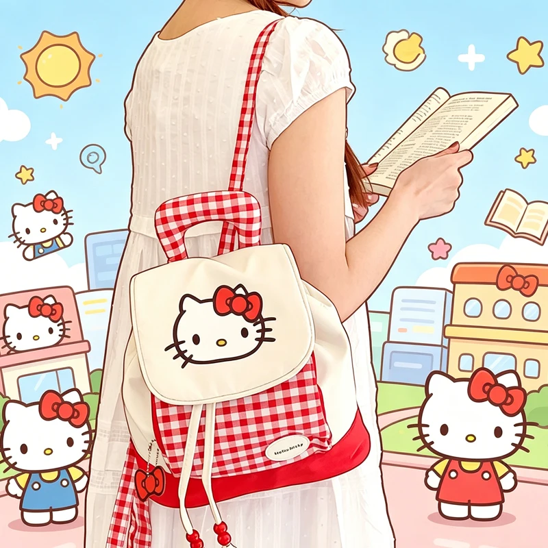 

Детский рюкзак Hello Kitty, маленький рюкзак с мультяшным рисунком, новый универсальный дышащий рюкзак из холщовой ткани, подарок для девочки, портативный.