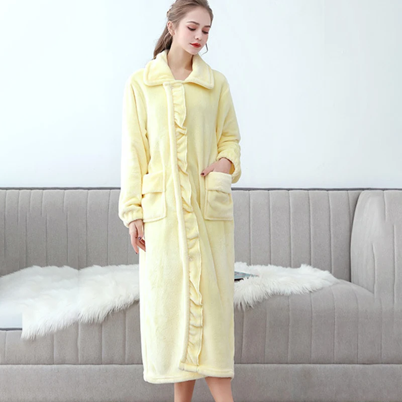 Autumn Winter Long Robes Lovers Winter Pajamas extra Long Coral Velvet Bathrobe Women Shower Robe Bath Towels For Adults