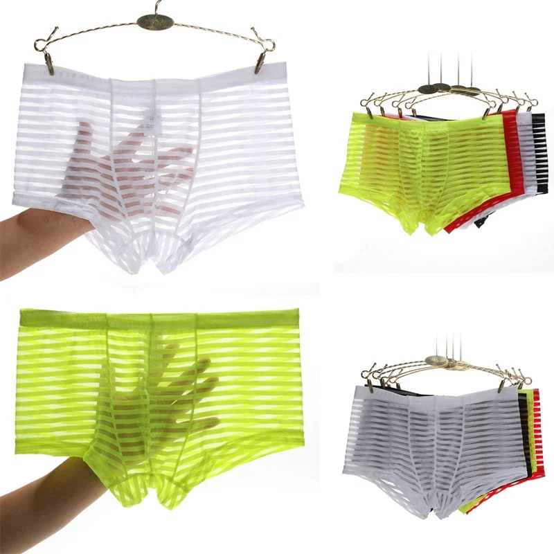 Ultra-Thin Transparent Boxershorts for Men Sexy Underwear Boxer Pants Male Low -Rise Mesh Panties Homme Panties Boxer Shorts