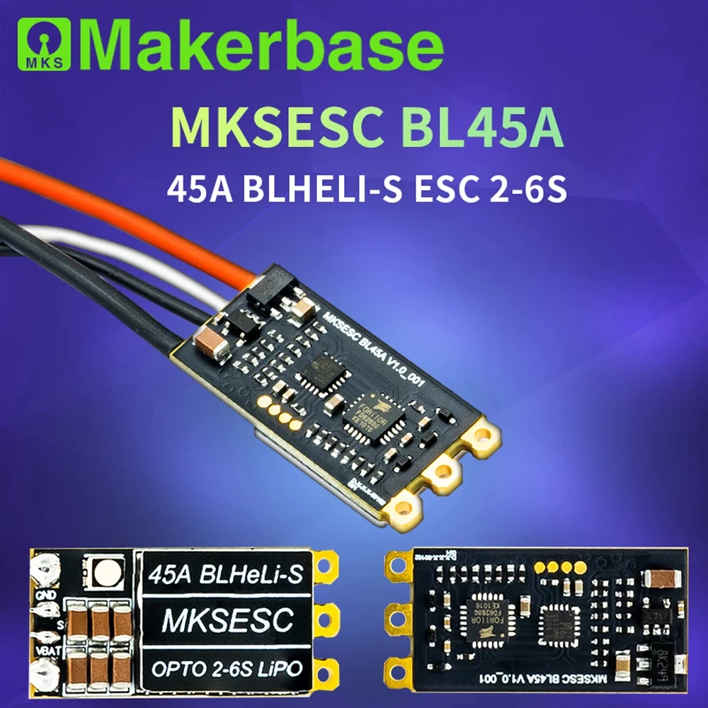 Makerbase Mksesc Bl45a Blheli_s Esc Support 2-6s Power Supply Dshot150/300/600 Oneshot125 For Rc Fpv Quadcopter Airplane Drone