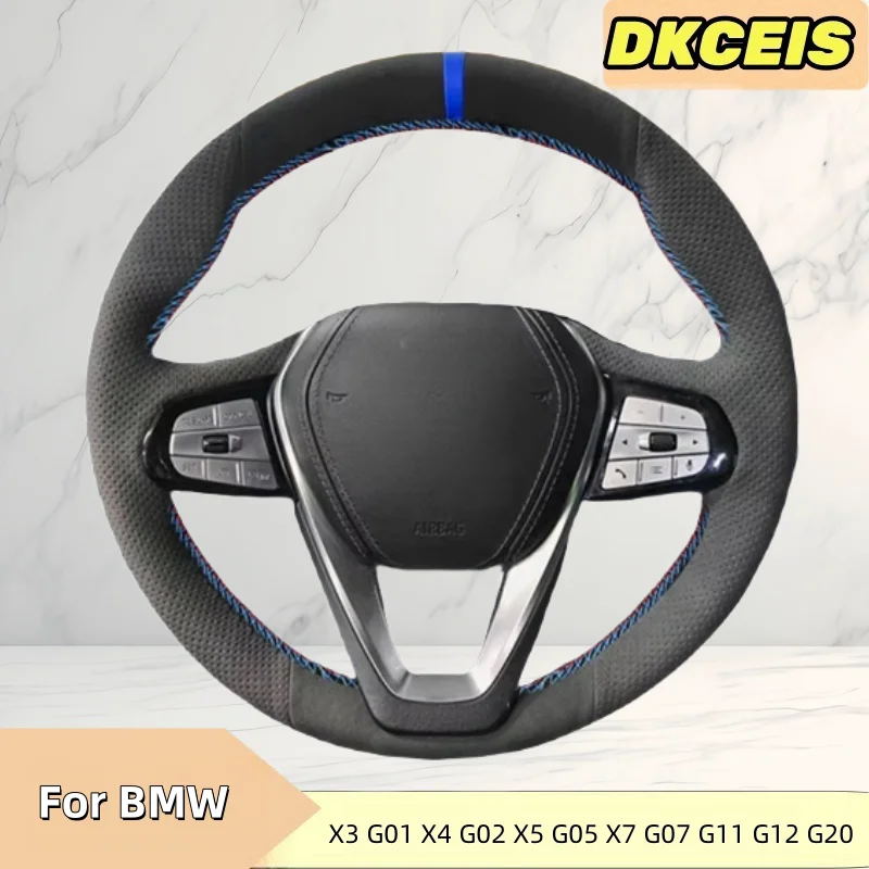 Car Steering Wheel Cover Suede Leather For BMW X3 G01 X4 G02 X5 G05 X7 G07 G11 G12 G20 G21 Steering Cross Wheel Braiding Cover