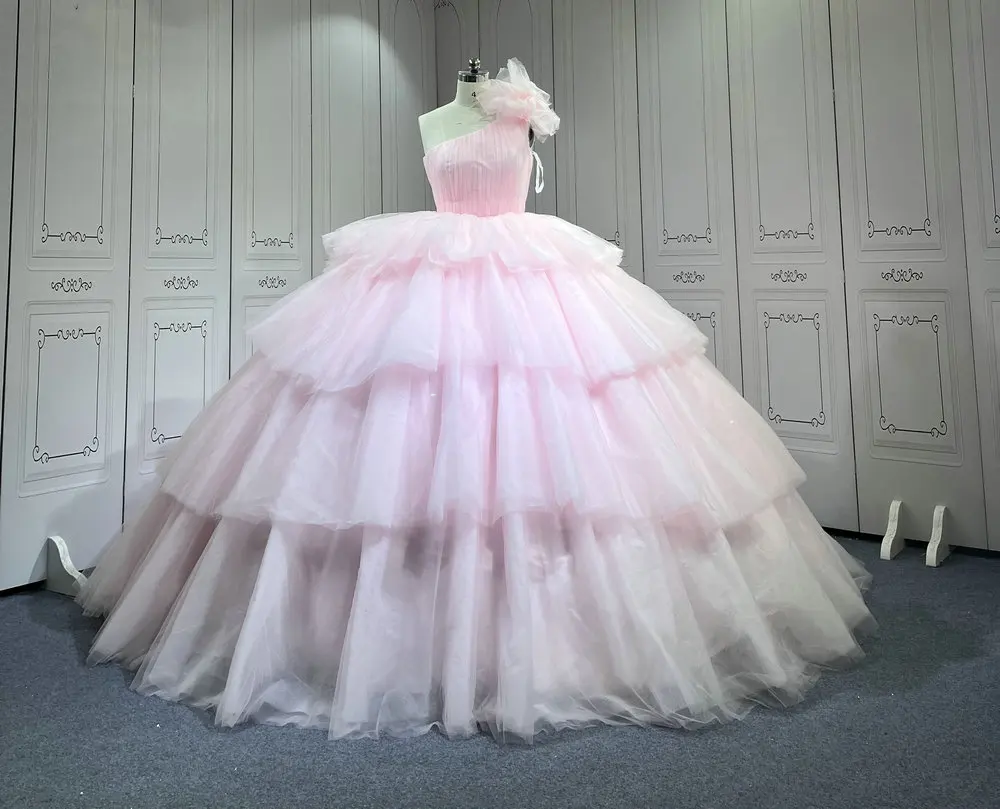 

Mumuleo Многослойное платье Quinceanera на одно плечо, платья de xv años розового цвета, платье для пятнадцати лет, платья de quince años