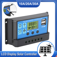 Solar Charge Controller 12/24V Solar Panel Charger Controller with LCD Screen Adjustable Parameter Dual USB 5V Output 10/20/30A