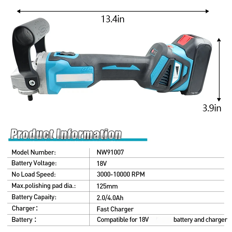 18V Polisher/ Car Polishing Machine Compatible for 18V Battery Polishing Tool Sander Buffing Waxing Machine