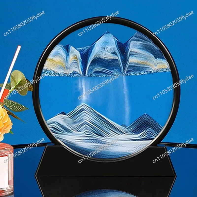 3D Moving Sand Art Picture Round Glass Deep Sea Sandscape Hourglass Quicksand Craft Flowing Sand Painting Office Home