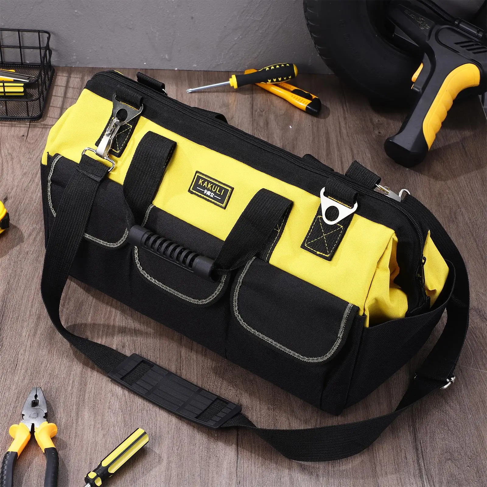 Oxford Cloth Tool Bag 20 Inch Double Layer Bottom Pad Large Toolkit Storage Bags For Men Electrician Tote Pouch Mechanics
