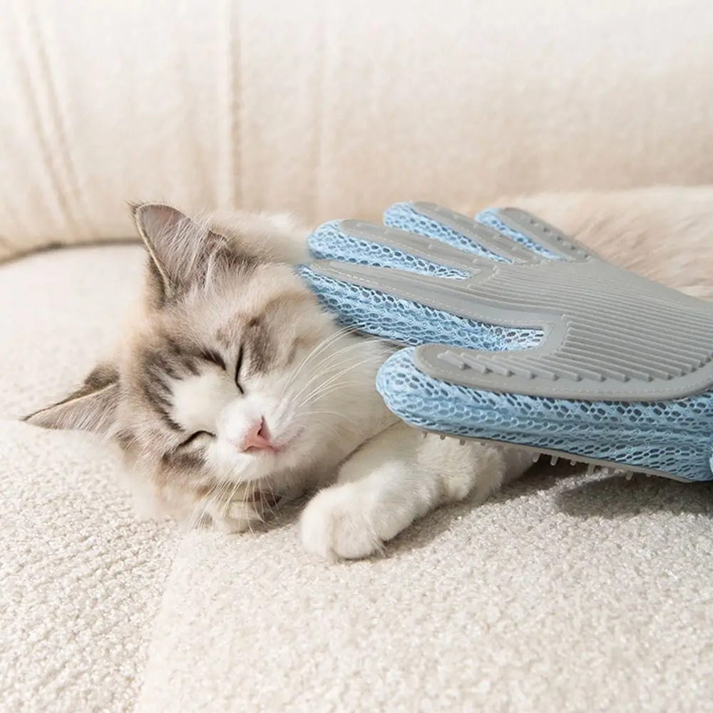 Guantes flotantes para quitar el pelo de gato, malla transpirable, removedor de pelo de perro de dos caras, silicona suave antiarañazos