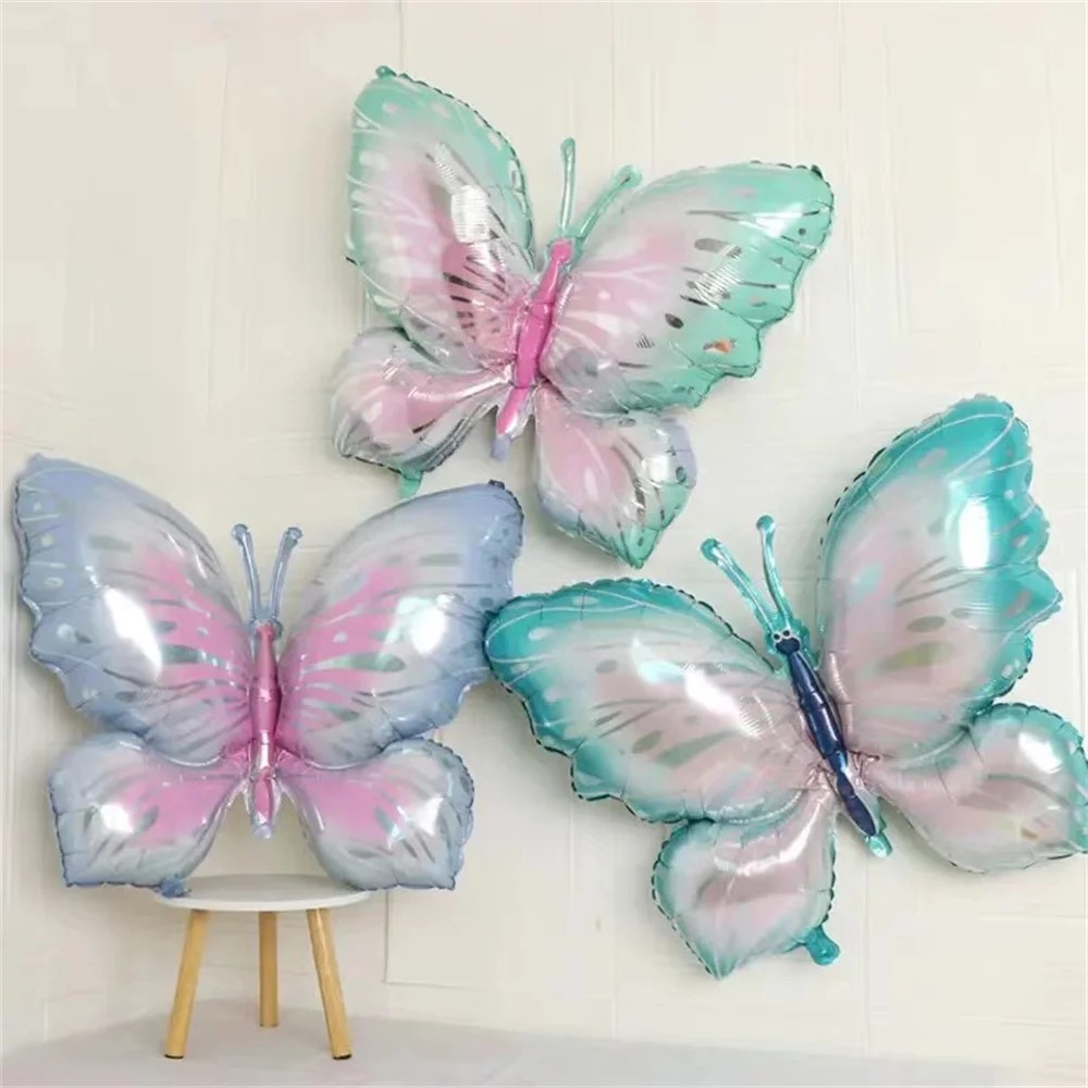 3pcs Newest Butterfly Birthday Balloon Set Blue Green Purple Foil Ball Baby Shower Helium Balloon Birthday Party Decorations