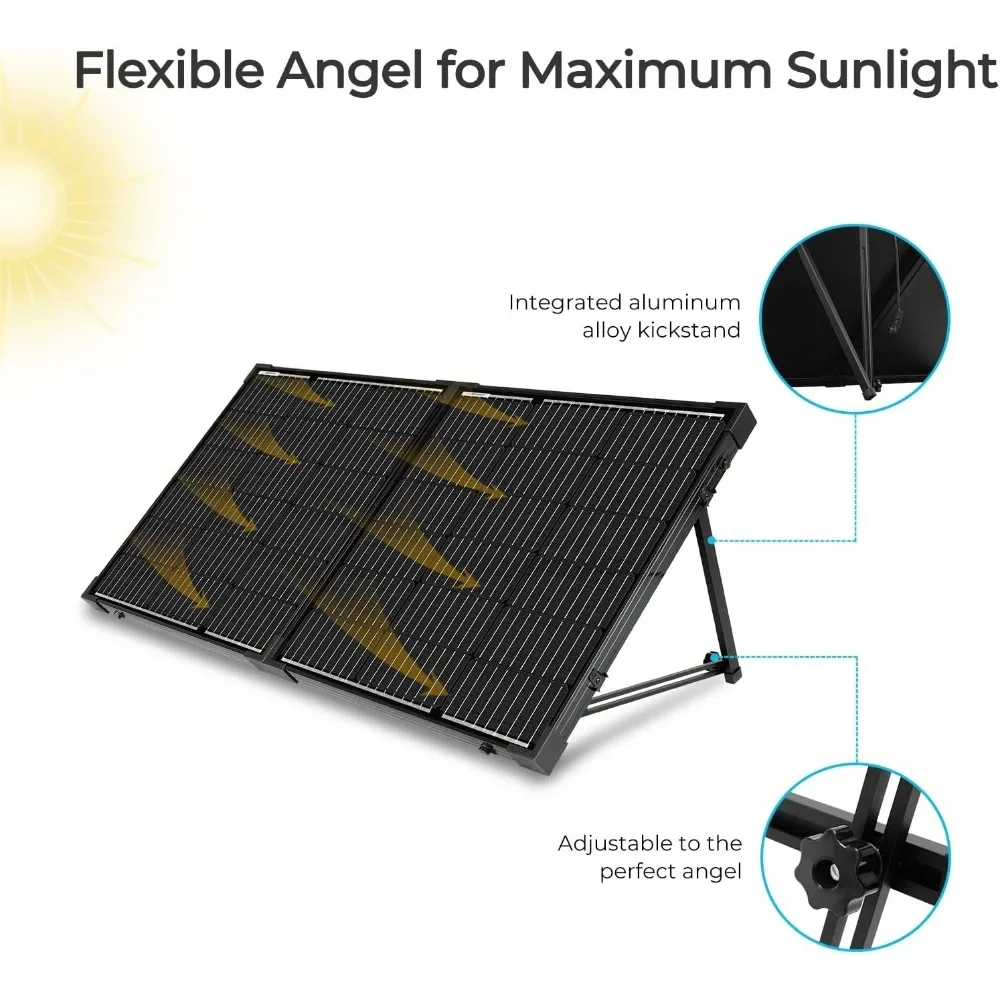 Imagem -03 - Painel Solar Portátil Impermeável com Controlador de Carregador Mala Solar Dobrável 20a 100 w 12 Volts Preto