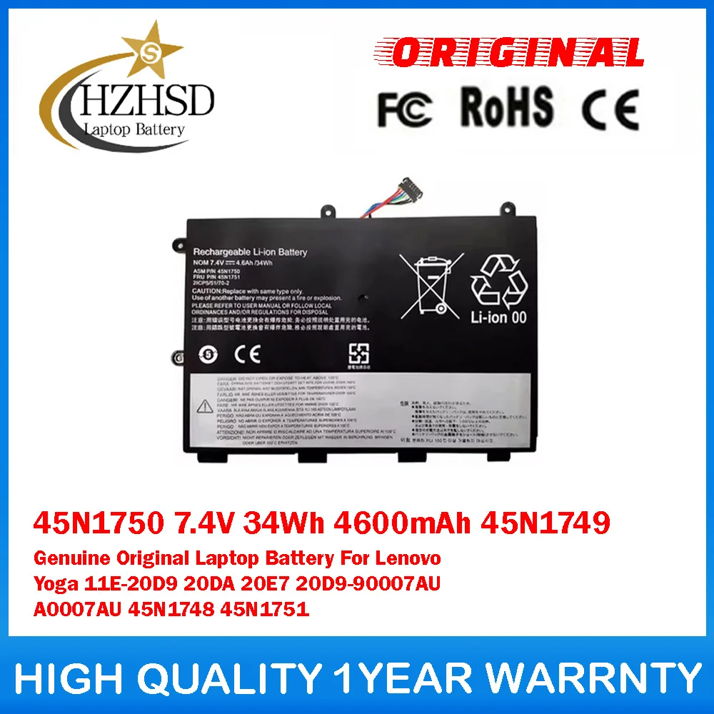 

45N1750 7.4V 34Wh 4600mAh 45N1749 Genuine Original Laptop Battery For Lenovo Yoga11E-20D9 20DA 20E7 20D9-90007AU A0007AU 45N1748