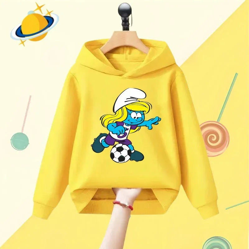 Smurf cartoon children\'s hoodie Harajuku cartoon print autumn and winter long sleeve sweatshirt Boys girls Kawaii casual top